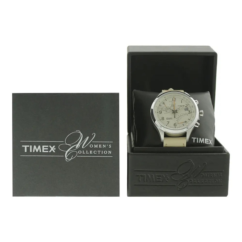 Timex Women's IA Fly Back Watch T2P382 Cream Leather Strap and Dial