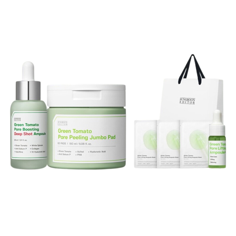 SUNGBOON EDITOR [GIFT SET] Green Tomato Deep Shot Ampoule + Pads + Ampoule (10ml) + 3 Pore Mask Packs