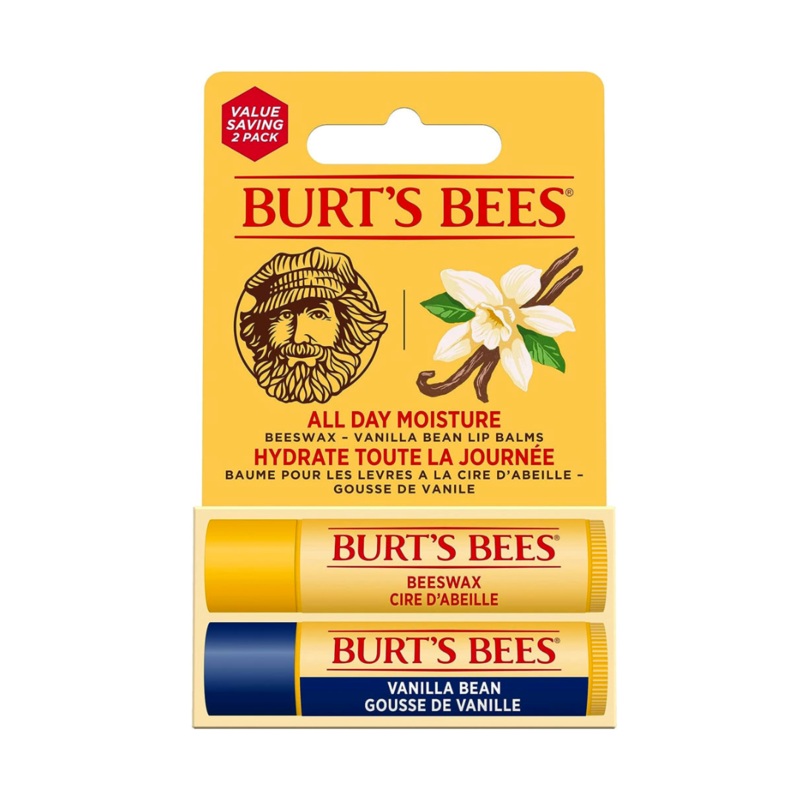 Burts Bees All Day Moisture Moisturizing Lip Balm Duo Beeswax & Vanilla Bean