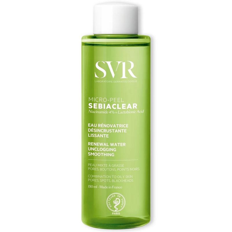 SVR SEBIACLEAR Micro-Peel - Salycilic & Lactobionic Acid Unclogging Anti-Blemish Face Essence for Acne-Prone, Oily Skin, 150ml