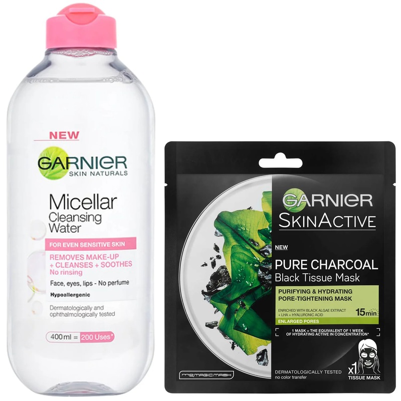Garnier Micellar Water Sensitive Skin and Hydrating Face Sheet Mask for Enlarged Pores Kit Exclusive (Worth 8.98)