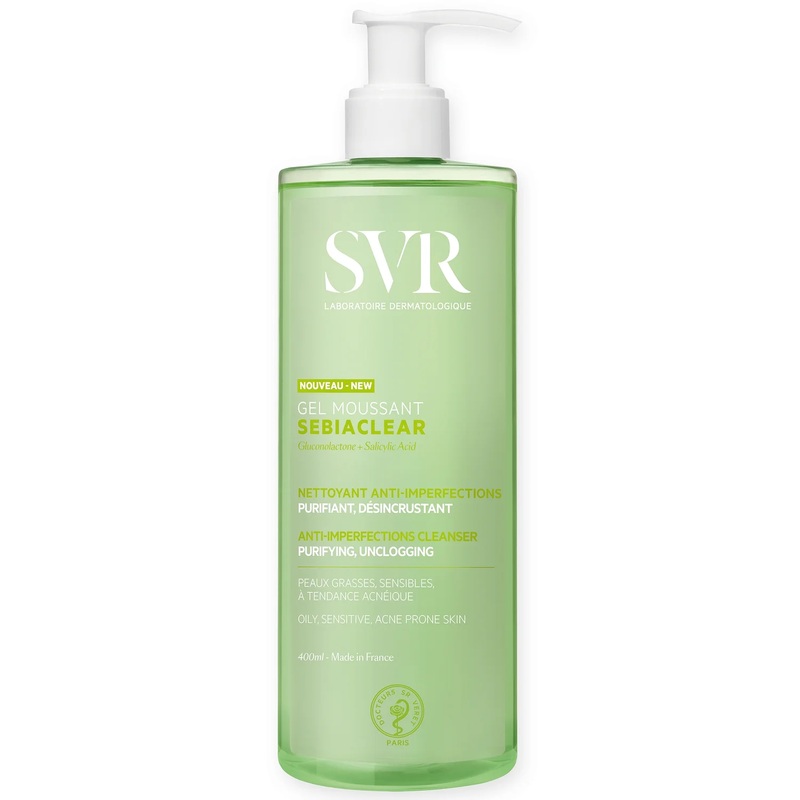 SVR SEBIACLEAR Foaming Purifying, Soap-Free Salicylic Acid Face & Body Cleanser for Oily, Acne-Prone, Combination Skin, 400ml